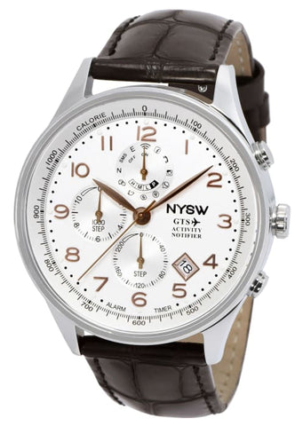 NYSW - World's 1st Hybrid Smartwatch for Men with Perpetual Calendar. This Luxury Fitness Tracker with Direct Steps Reading on Dial Advanced Discreet Haptic Vibration Notification SH-01-W