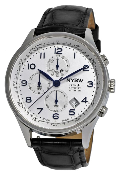 NYSW - World's 1st Hybrid Smartwatch for Men with Perpetual Calendar. This Luxury Fitness Tracker with Direct Steps Reading on Dial Advanced Discreet Haptic Vibration Notification SH-01-W - NYSW