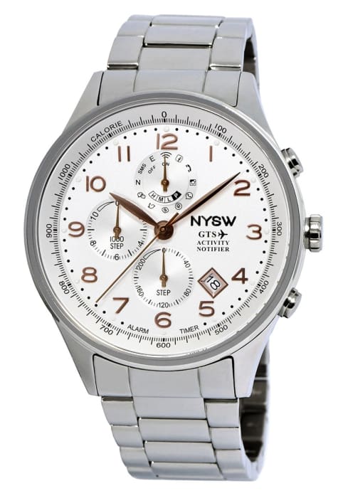 NYSW - World's 1st Hybrid Smartwatch for Men with Perpetual Calendar. This luxury fitness tracker with direct Steps Reading on Dial Advanced discreet Haptic Vibration notification (NY-SH-06) - NYSW