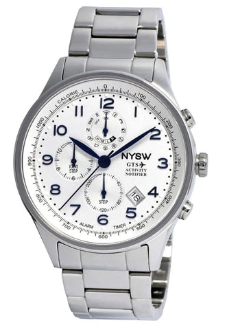 NYSW - World's 1st Hybrid Smartwatch for Men with Perpetual Calendar. This Luxury Fitness Tracker with Direct Steps Reading on Dial Advanced Discreet Haptic Vibration Notification SH-01-W